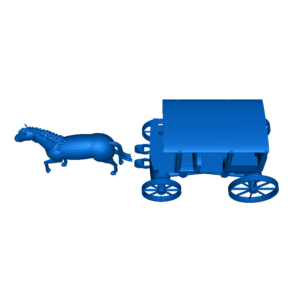 Horse carriage with moving wheels.