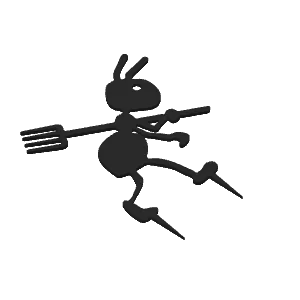 Garden figure of an ant with a pitchfork