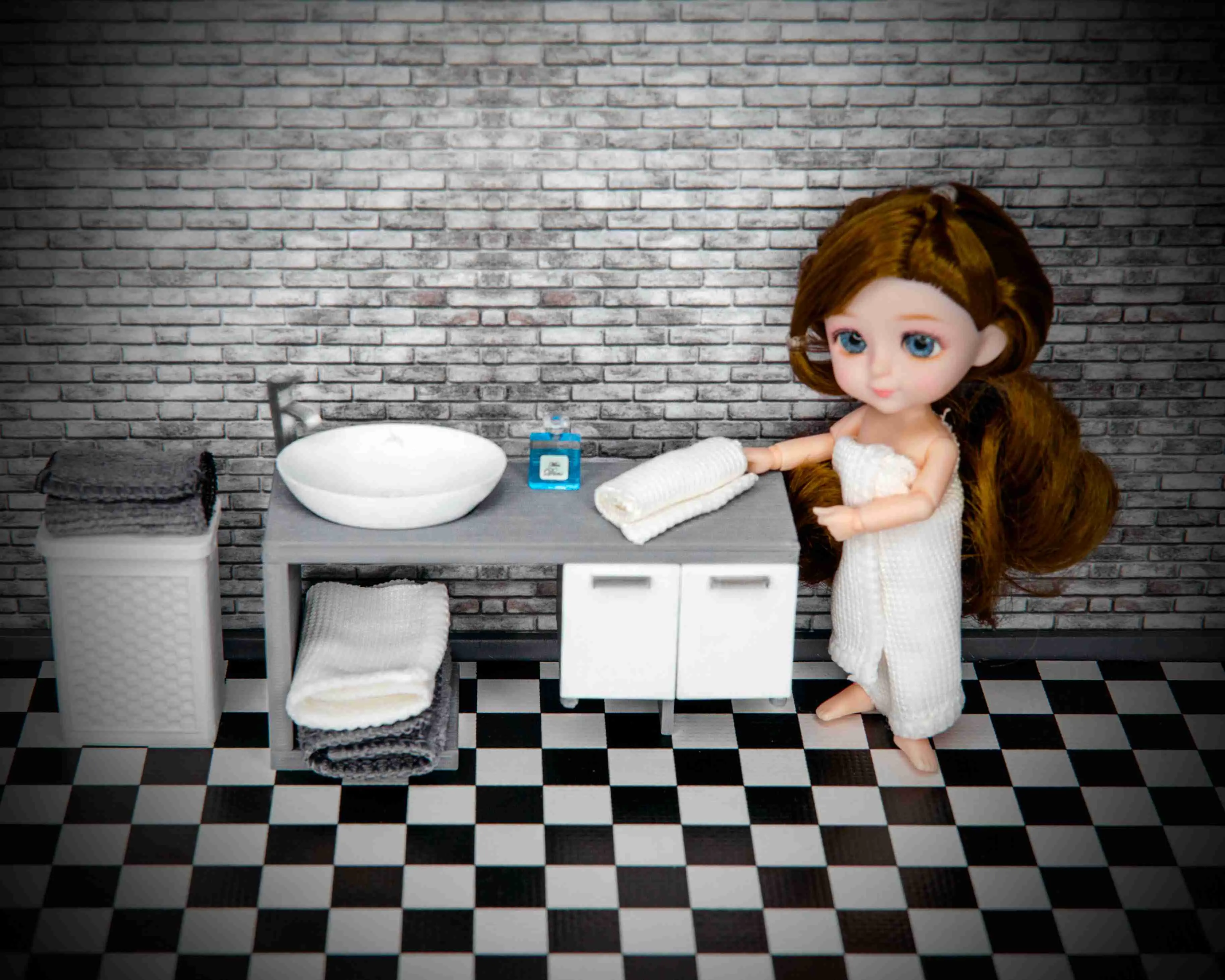 Miniature Bathroom Cabinet with Sink and Faucet 1:12 Scale