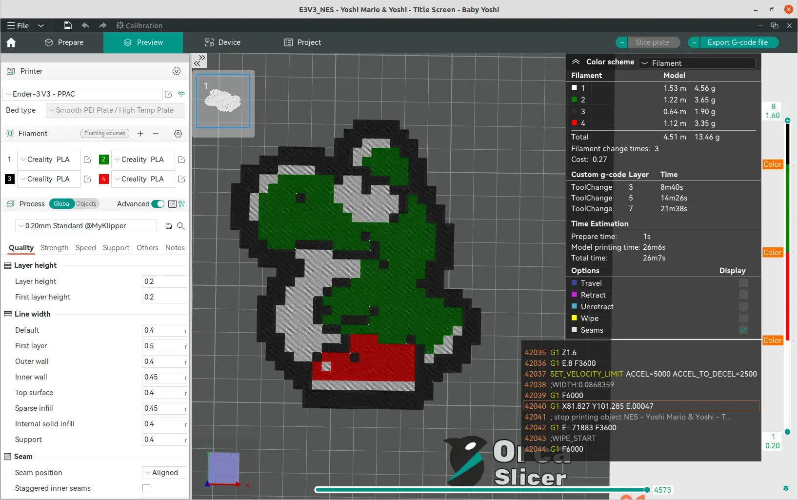 Yoshi Mario and Yoshi - Baby Yoshi, 3 filament changes