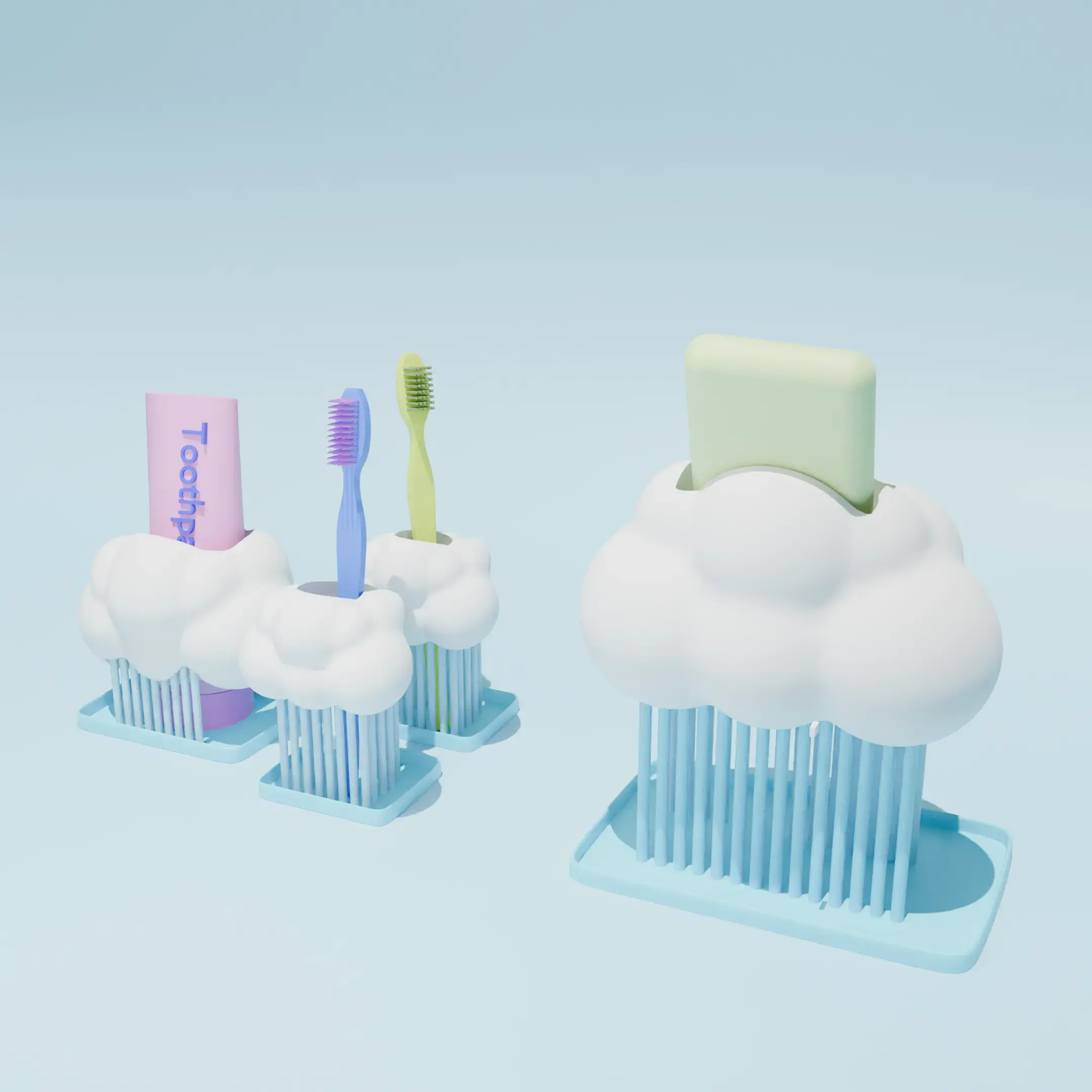 Set de baie minimalist cu tematica nor și ploaie