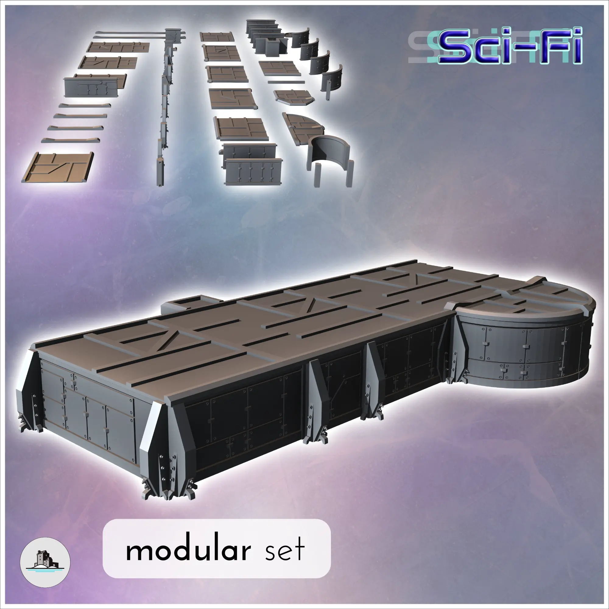 Modularer, futuristischer Sci-Fi-Bunker mit gemustertem Dach