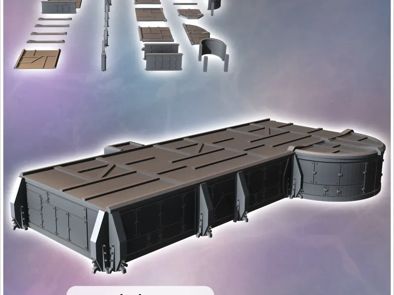 Modular futuristic Sci-Fi fortified bunker with patterned ro
