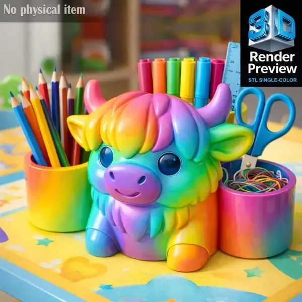 Rainbow Highland Cow Organizer STL