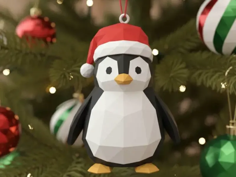 Low poly Christmas tree toy penguin