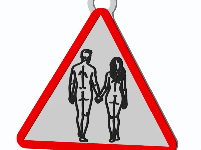 Nudism/Nude Walking - Warning/Danger Traffic Sign - Keychain