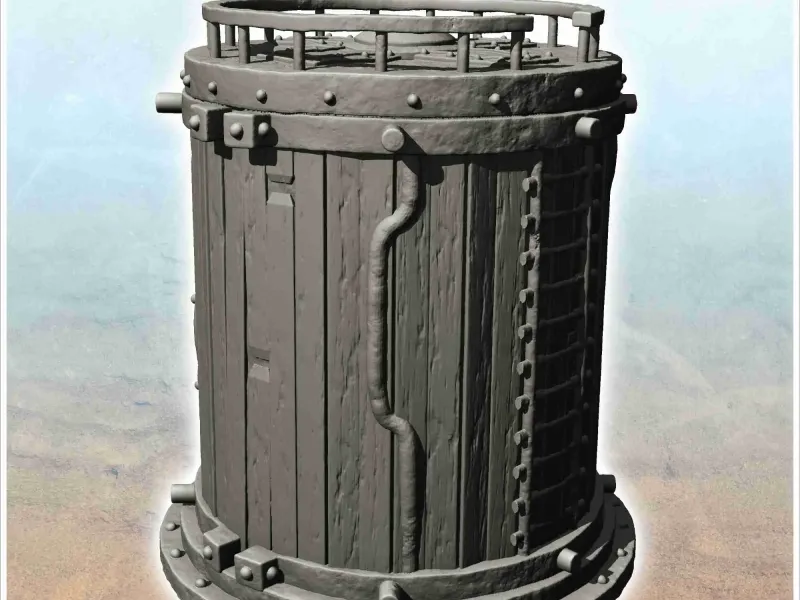 Round storage silo with reinforced wooden access ladder (12)