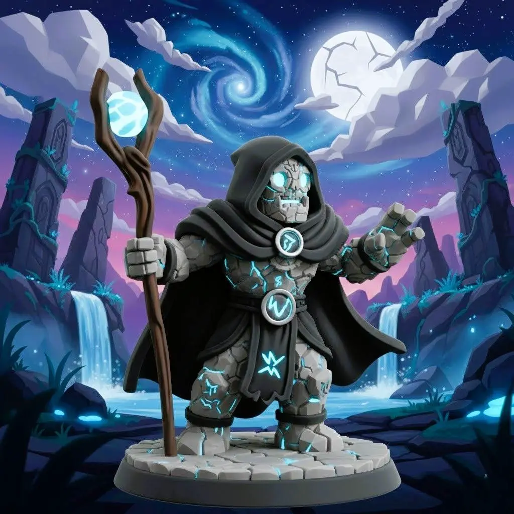 Stone Golem Wizard Chibi Figurine