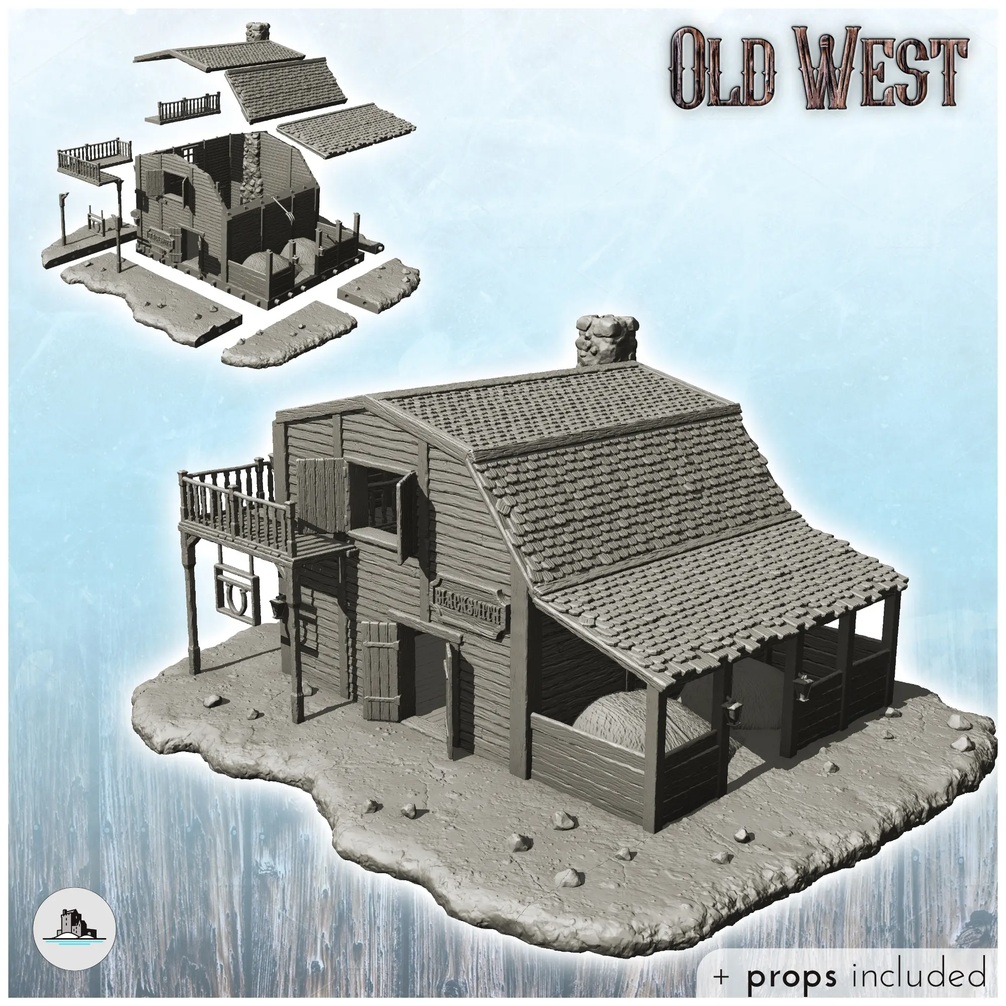Farrier's workshop with barn and balcony - Terrain scenery