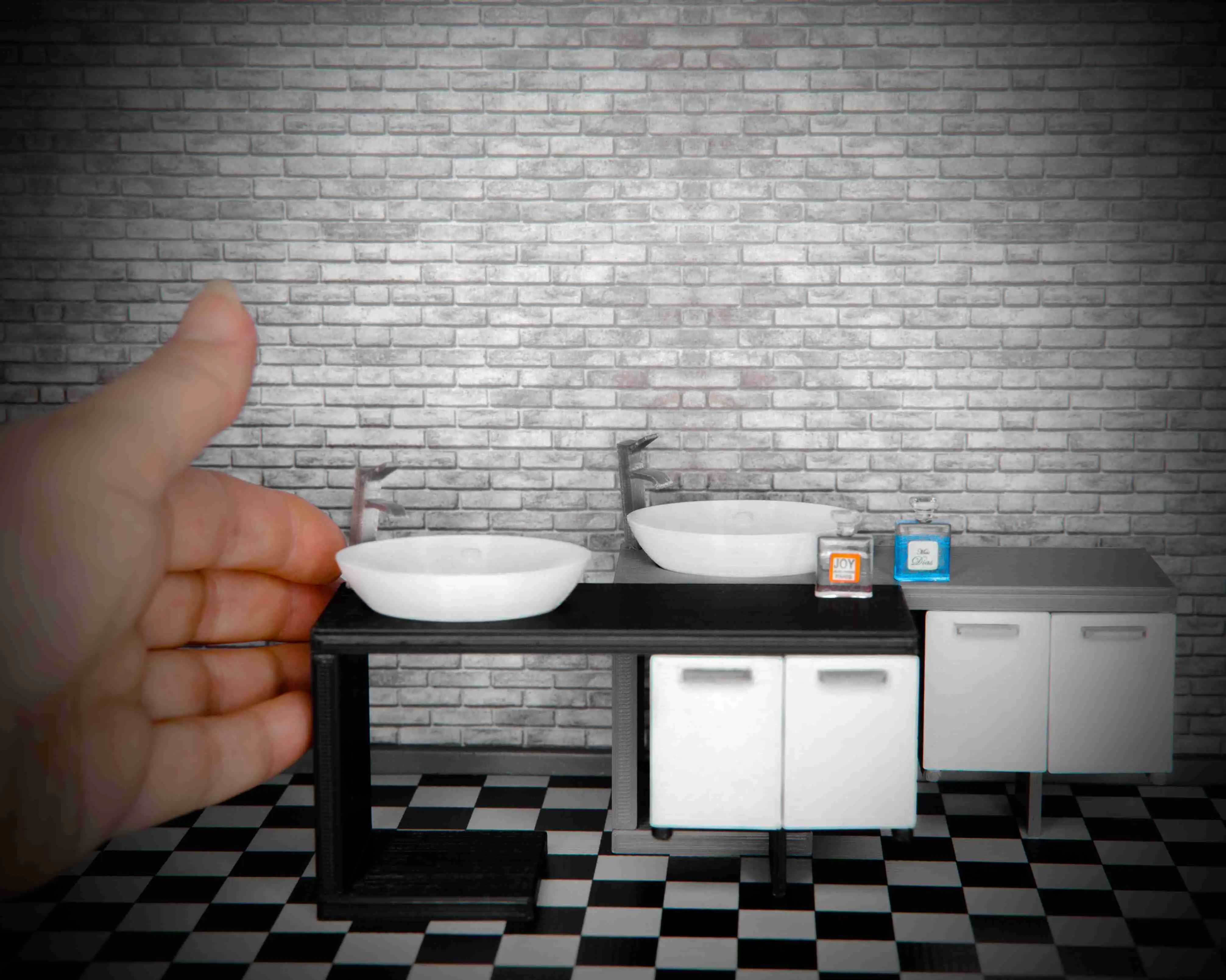 Miniature Bathroom Cabinet with Sink and Faucet 1:12 Scale