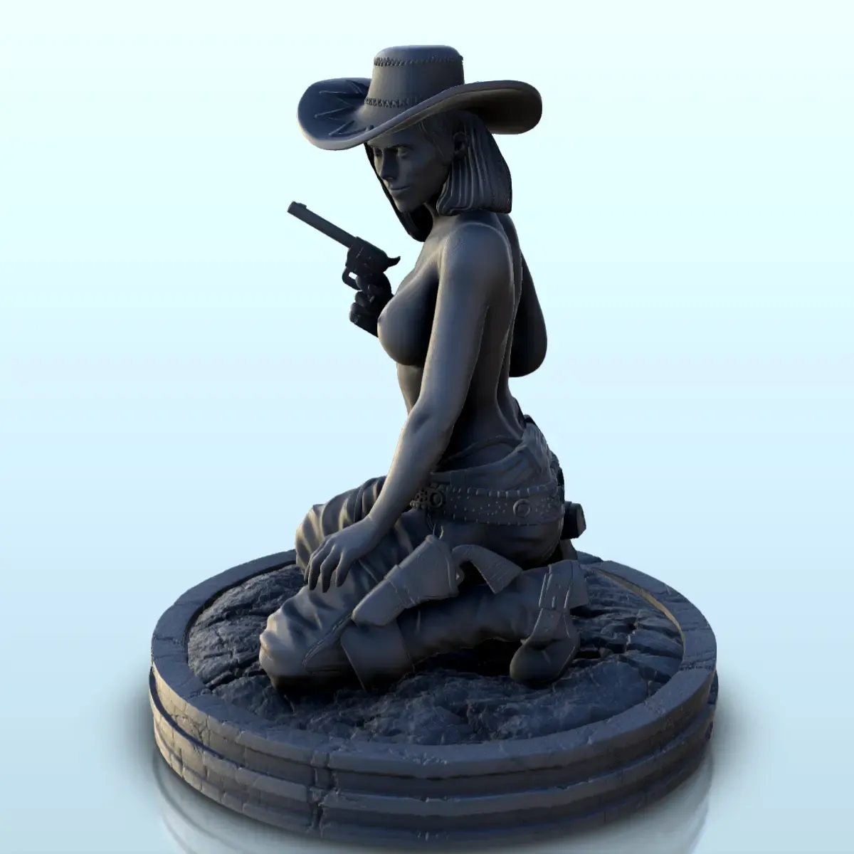 Half-naked woman crouching with revolver (22) - Old West Fig