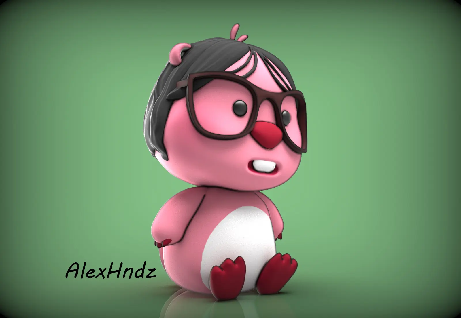 MEME URSINHO COR-DE-ROSA COM ÓCULOS SÃO VALENTIM (LOOPY, BEAVER)