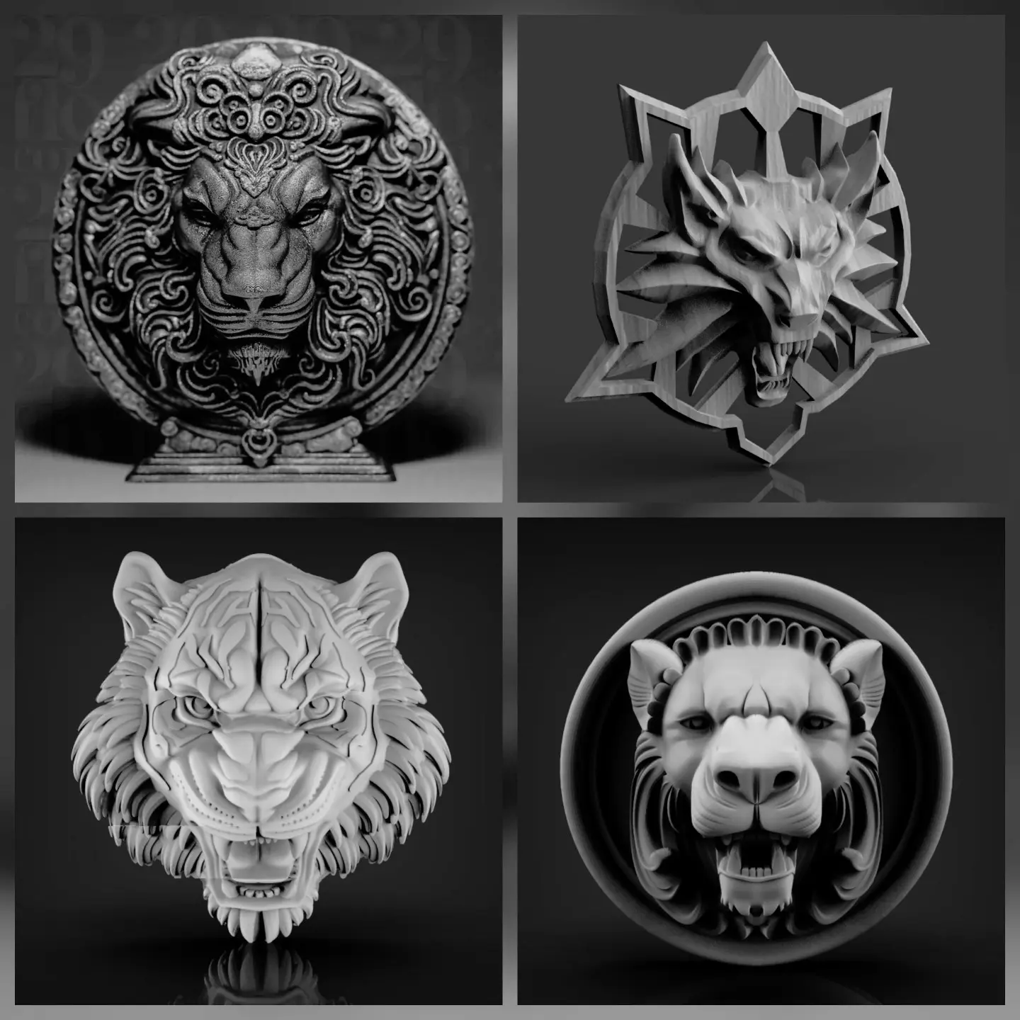 4 models Lion and Tigers Medal 