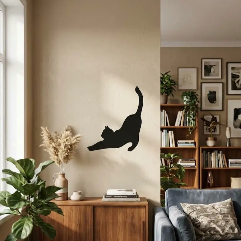 Stretching Cat Wall Art - Minimalist Silhouette