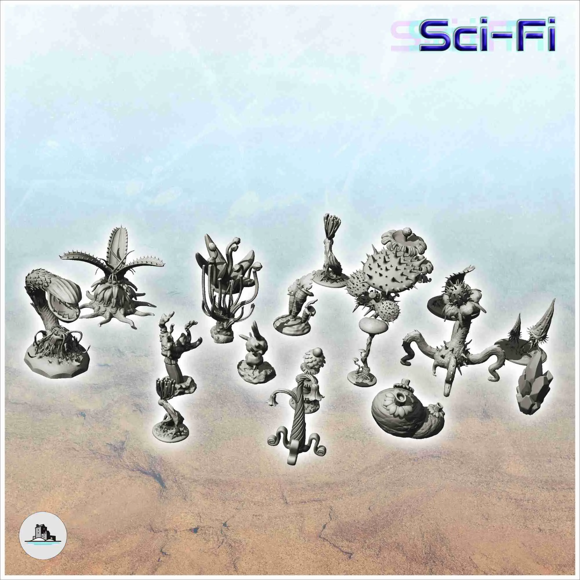 Set of nineteen alien plants (2) - science fiction miniature
