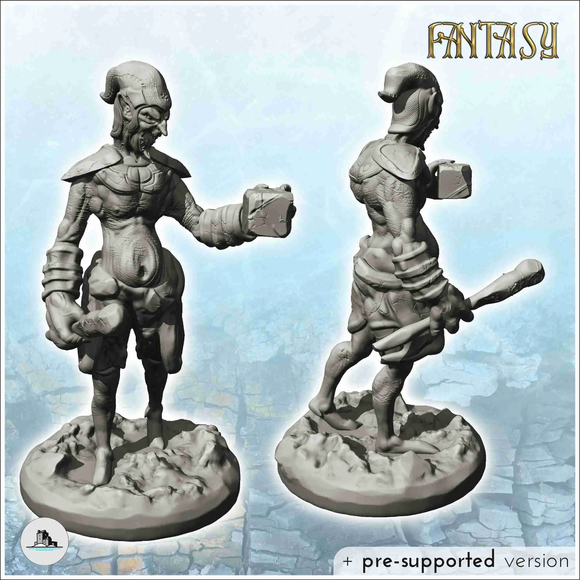 Goblin shaman with wooden staff and magic stone (12) - minia
