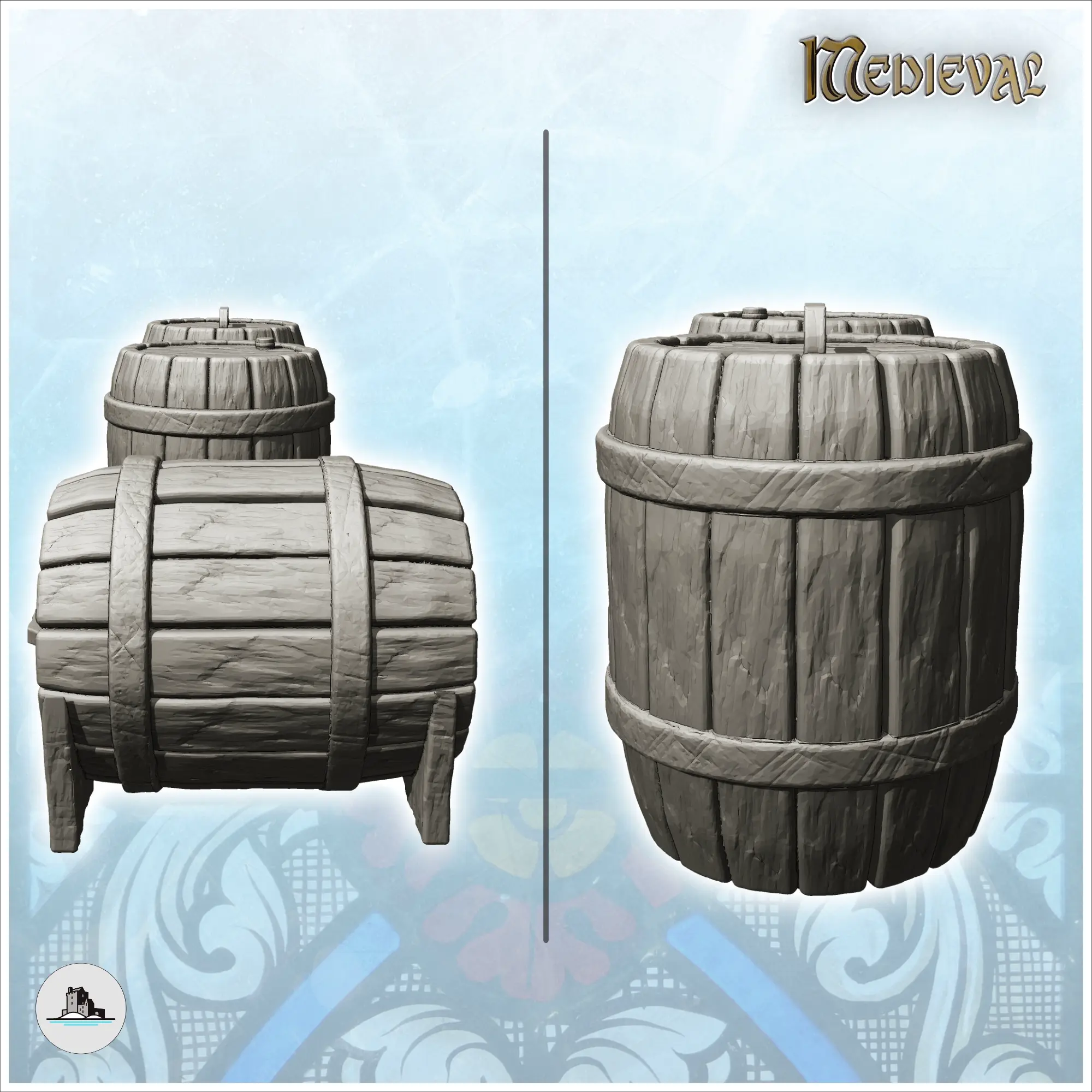 Set of three wooden barrels (1) - miniatures warhammer mini