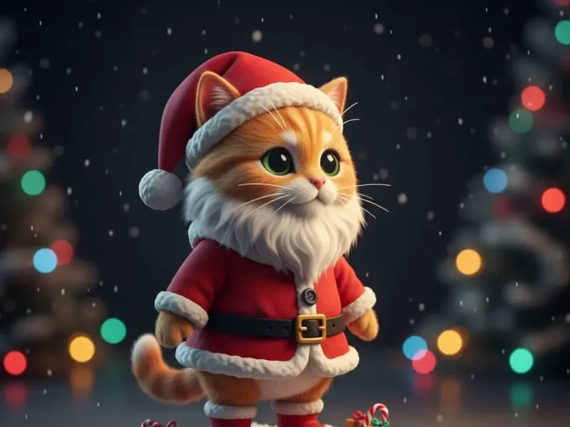 Santa Cat Christmas Figure  Cute Holiday Collectible Statue