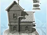 Medieval house with zinc drain pipes, canvas awning, entranc-2