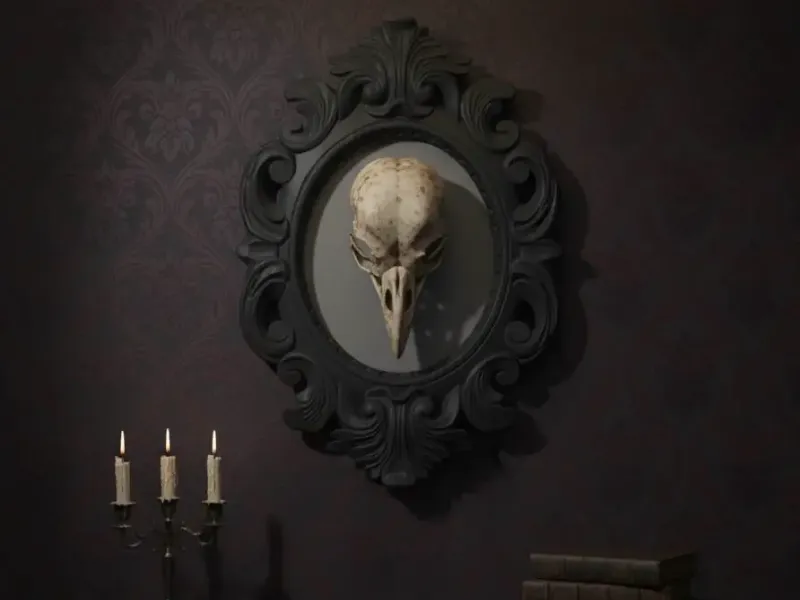 RAVEN SKULL IN GOTHIC FRAME
