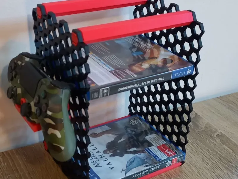 Aangepaste videogame-dvd-standaard met afstandsbedieningshouder