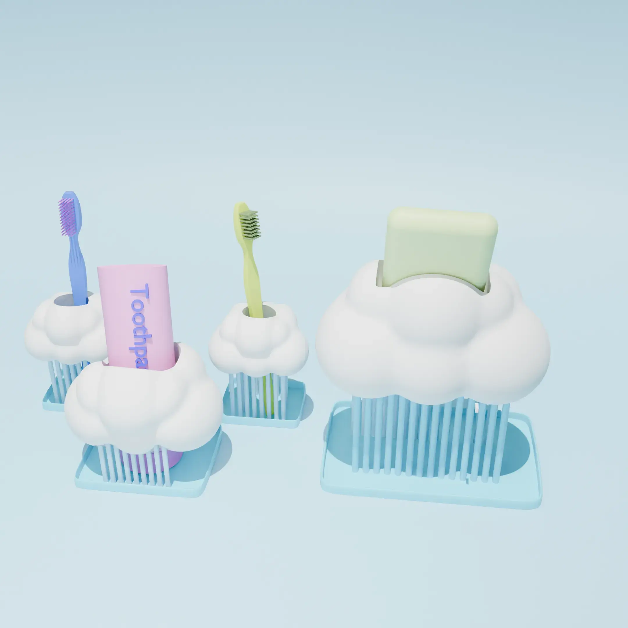 Set de baie minimalist cu tematica nor și ploaie