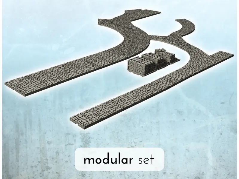 Conjunto modular de caminhos de pedra com barris e caixotes (1) - min