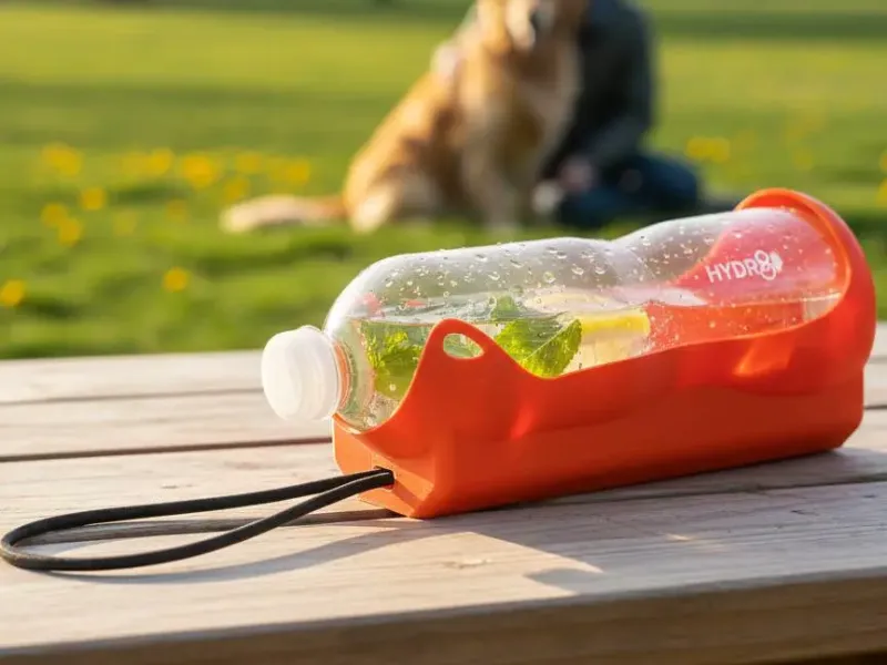 Porta botella y bebedero para mascota