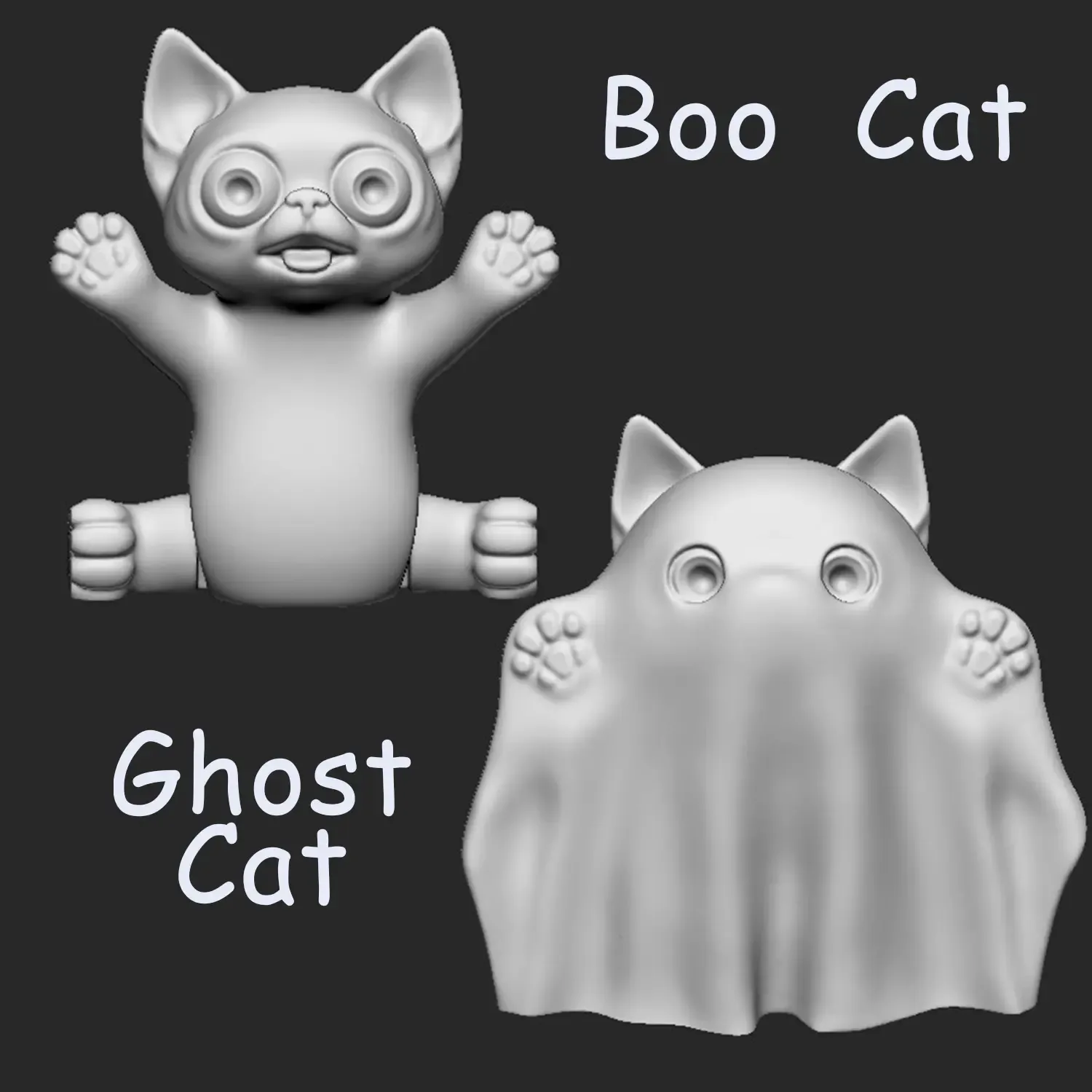 Ghost cat and scared one - print in place flexi pet toys