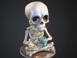 Skeleton with coffee cup-0