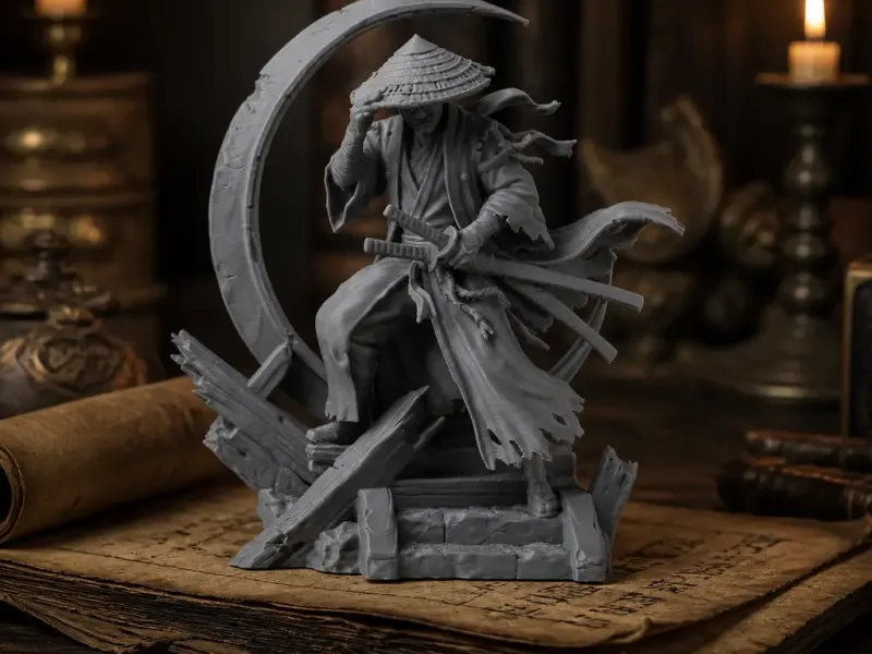 Crescent Moon Ronin - Warrior Sculpture with Dynamic Pose