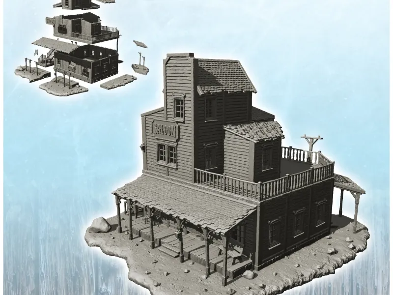 Saloon with entrance canopy and double floor and terrace