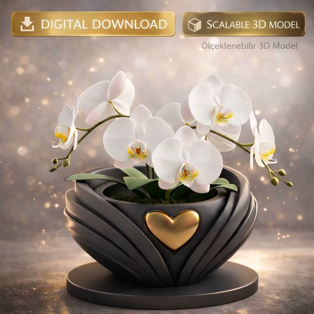 Heart flower pot STL, luxury decorative planter