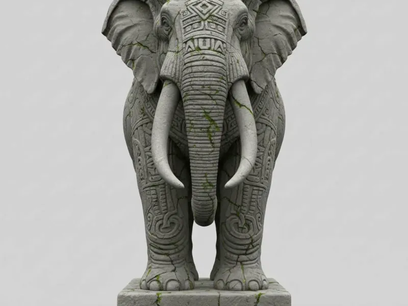 Temple Elephant Guardian – Ancient Ruins Statue Diorama