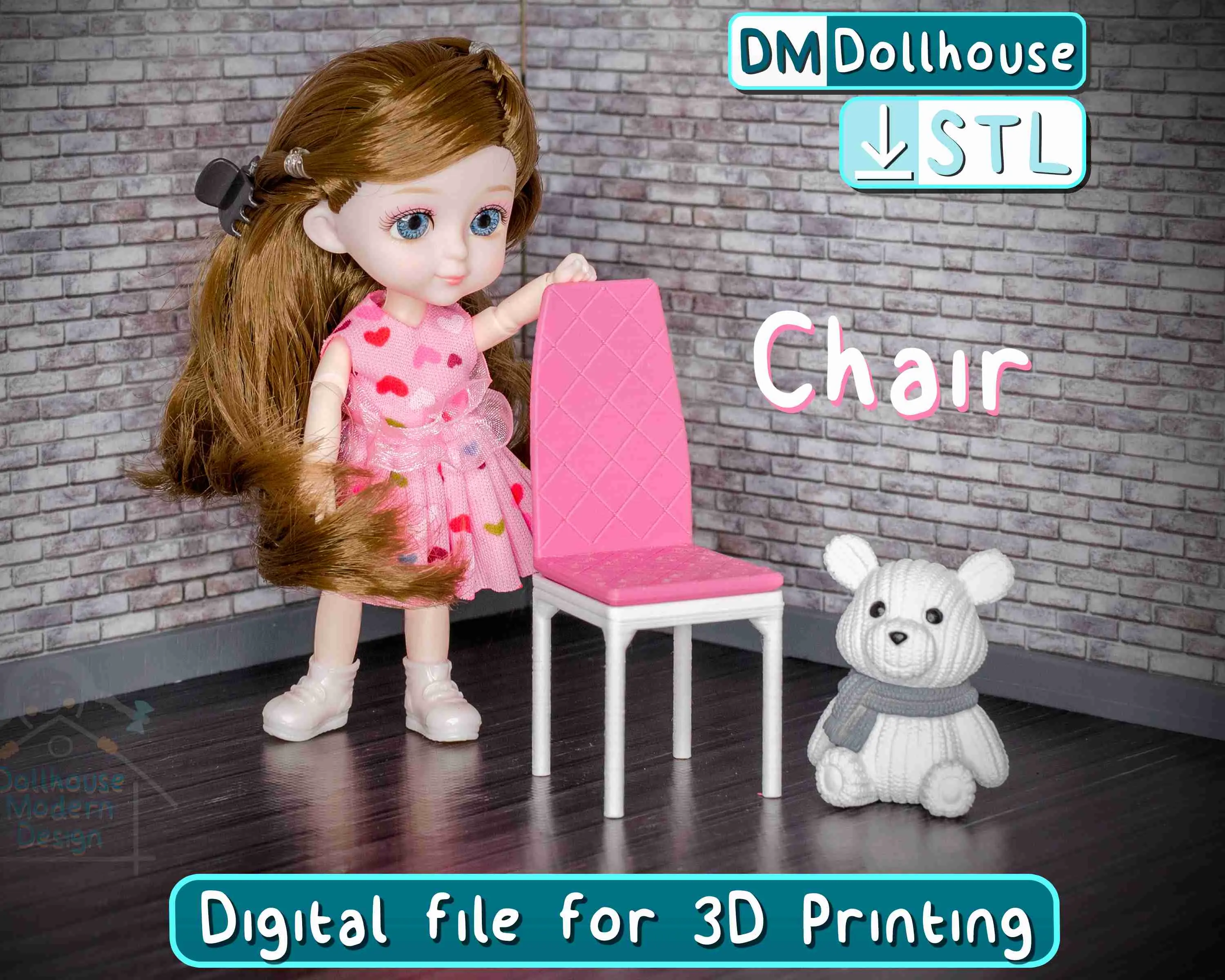 Modern Miniature Chair 1:12 scale for Dollhouses