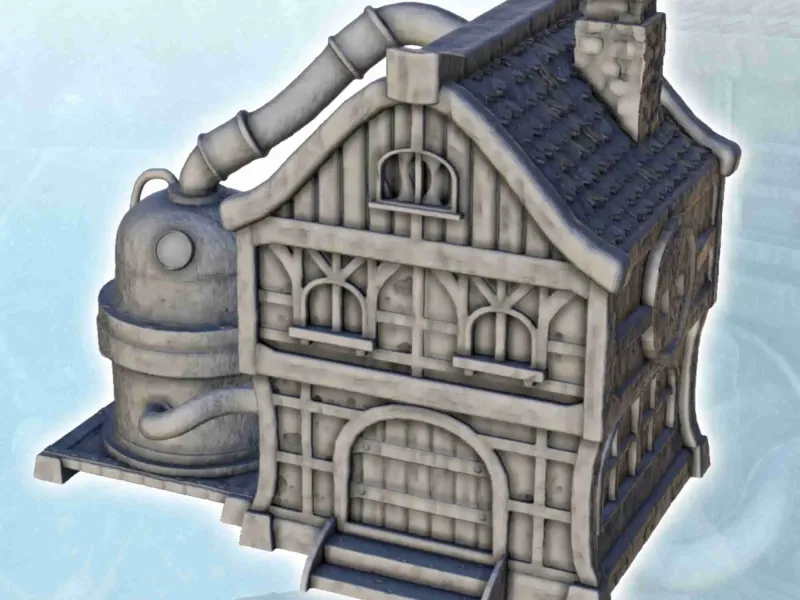 Fantasy alchemist house with cistern and pipes (7) - miniatu