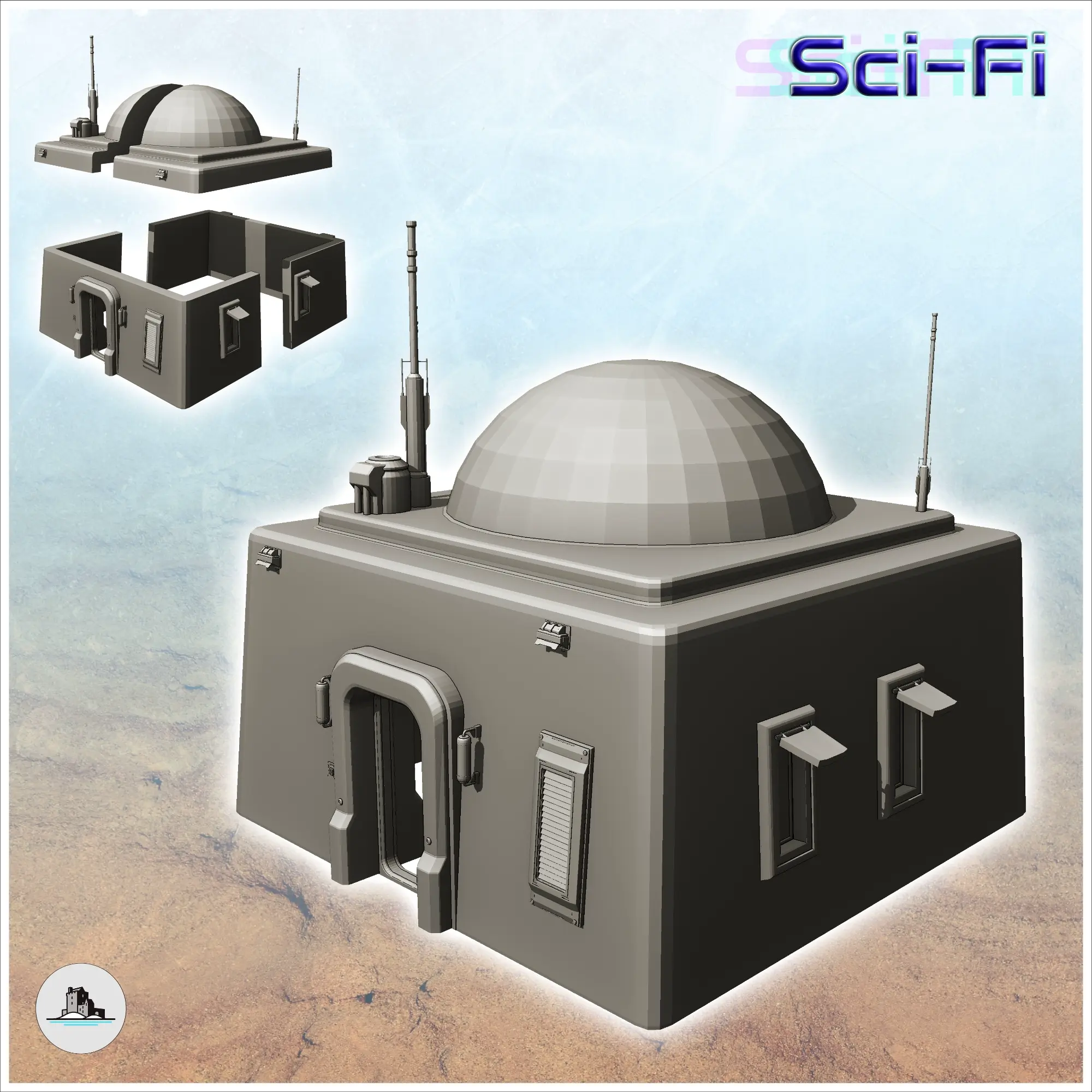 Tatooine futuristic house with roof sphere and antennas (6)