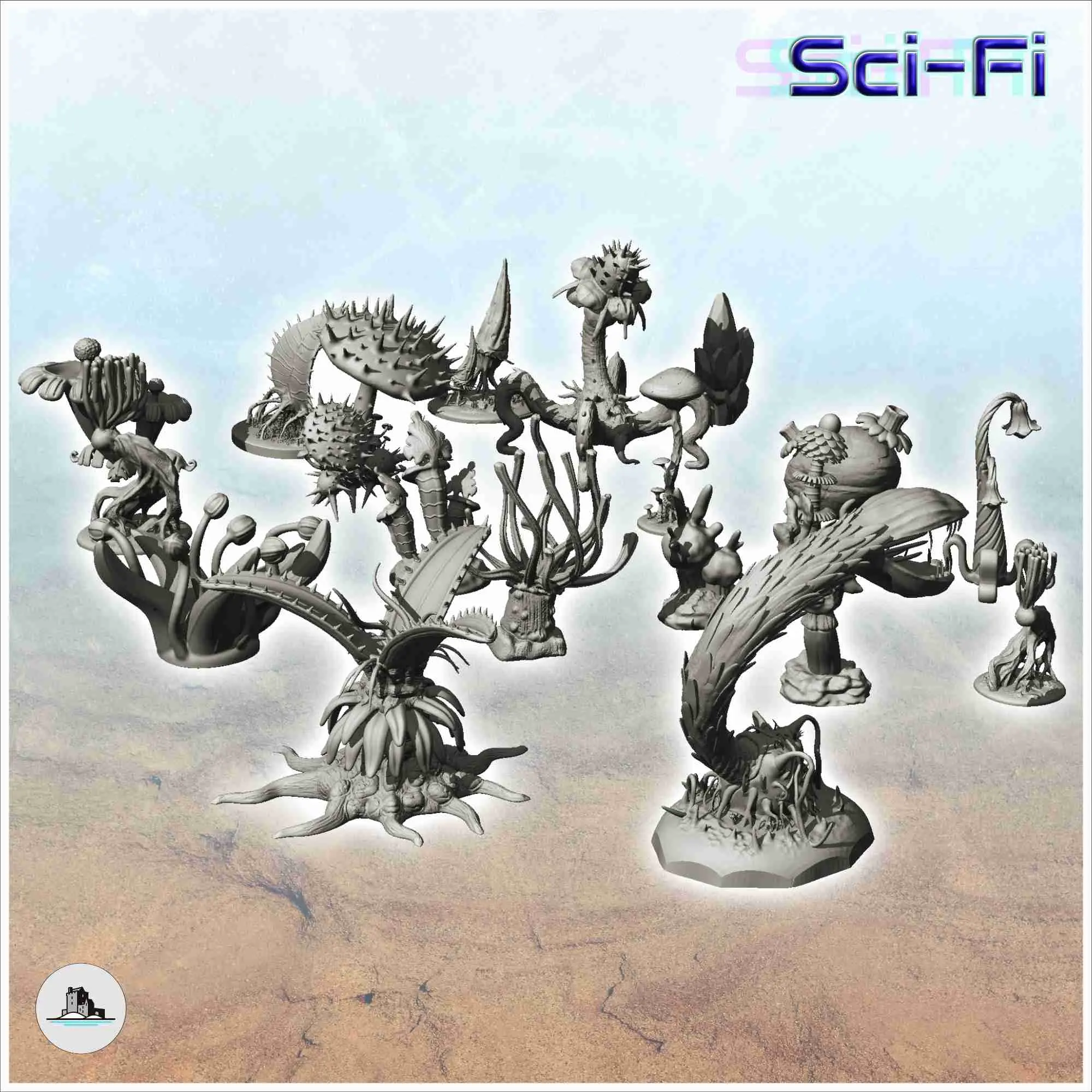 Set of nineteen alien plants (2) - science fiction miniature