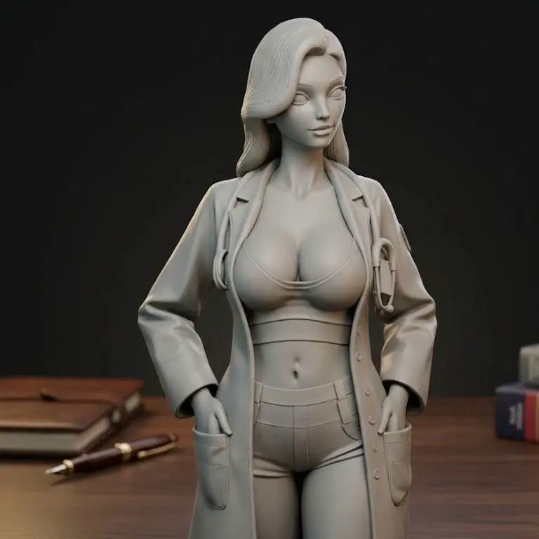 sexy woman with big breasts in lab coat