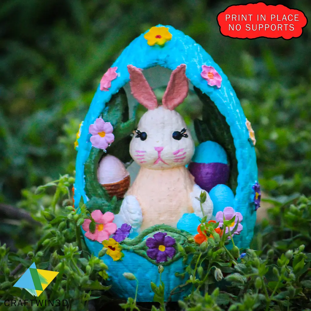 DETAILED CROCHET STYLE EASTER BUNNY, EGGS, AND FLOWERS