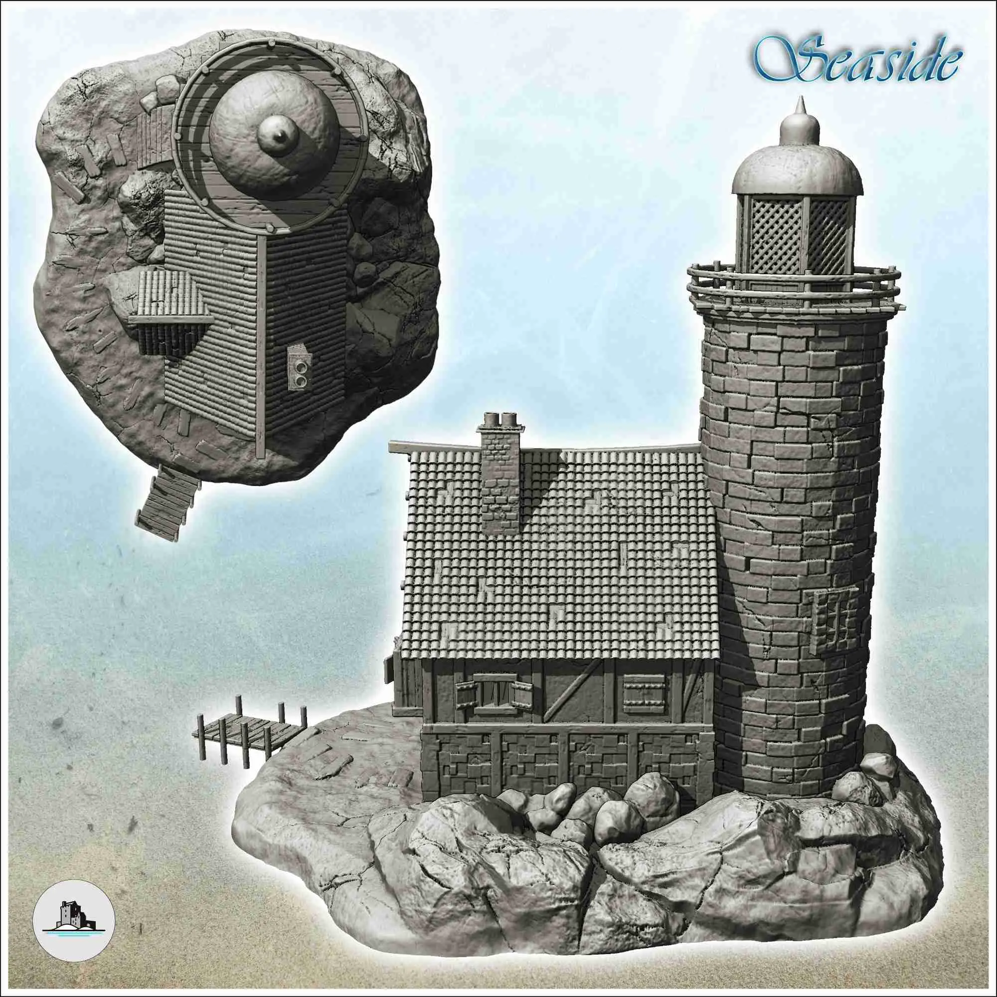 Faro medieval en isla con pontón de madera (10) - sce