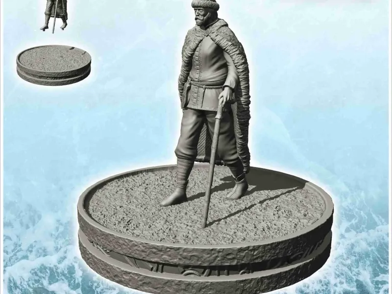 Aristocrate viking avec manteau en peau de bête et canne (14) - scen