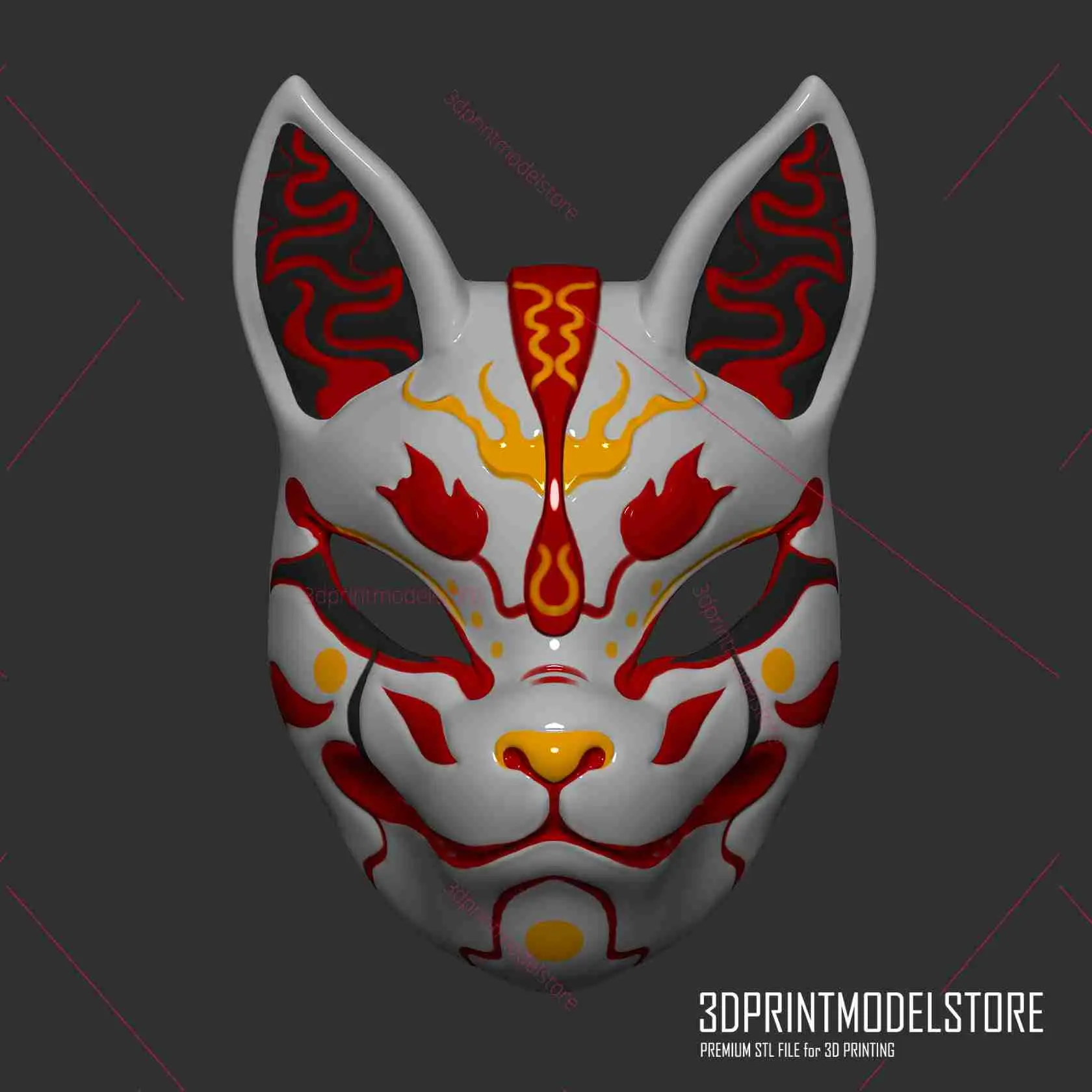 Japanese Kitsune Fox Mask - Oni Samurai Cosplay Halloween