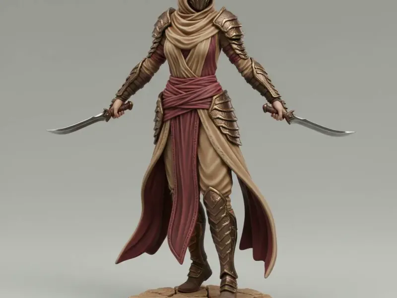 Dune Veil Assassin – Twin Blade Desert Shadow 3D Figurine