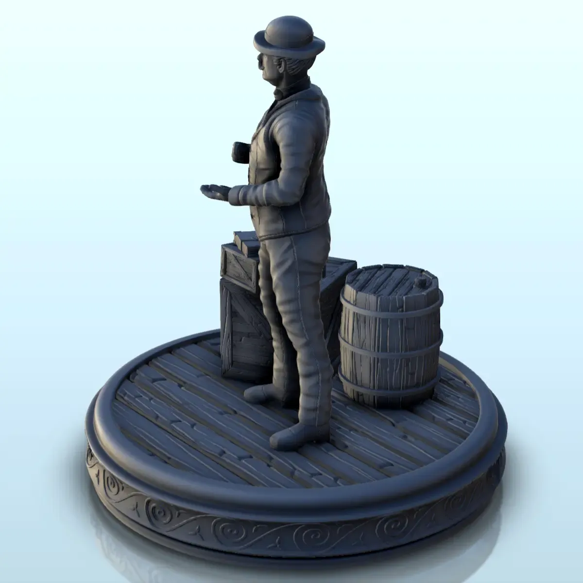 Merchant with bowler hat and boxes of goods (13) - Old West