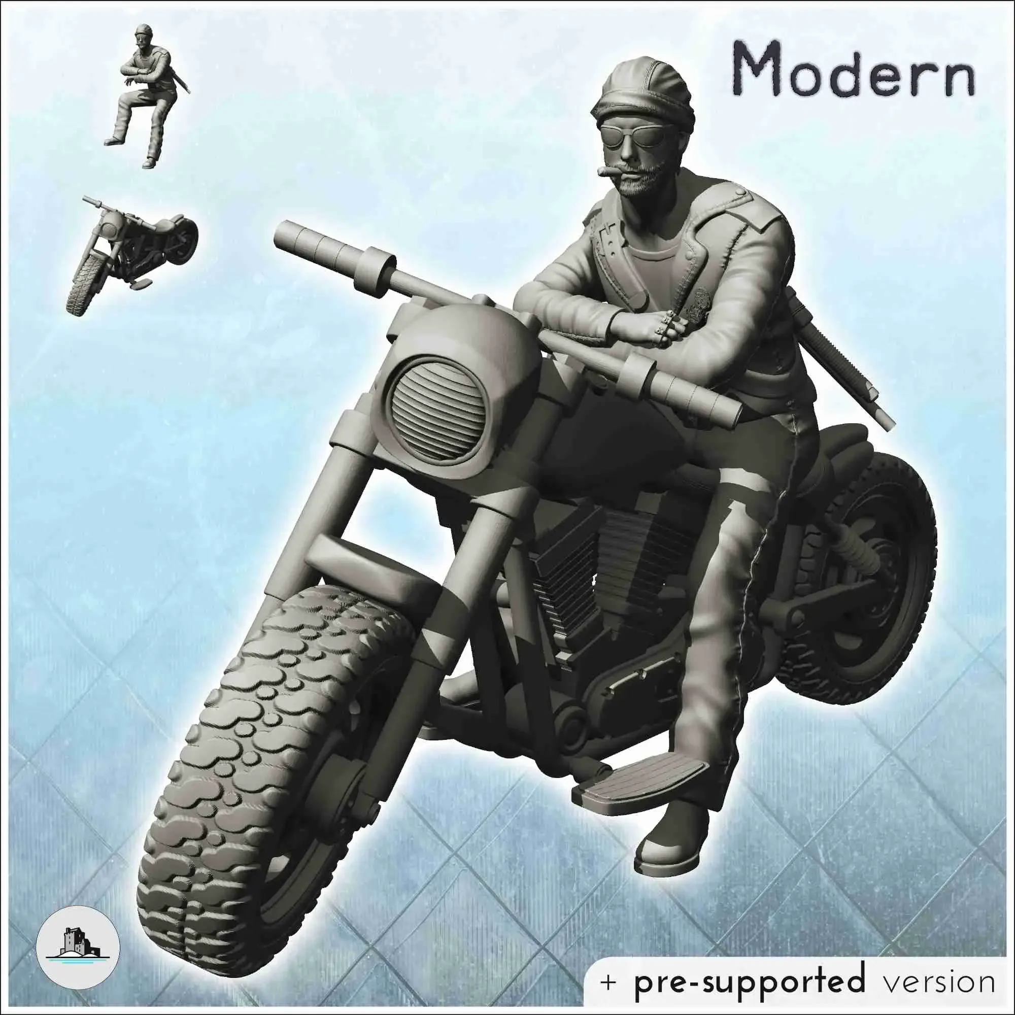 Smoking biker with glasses (5) - miniatures scenery modern g