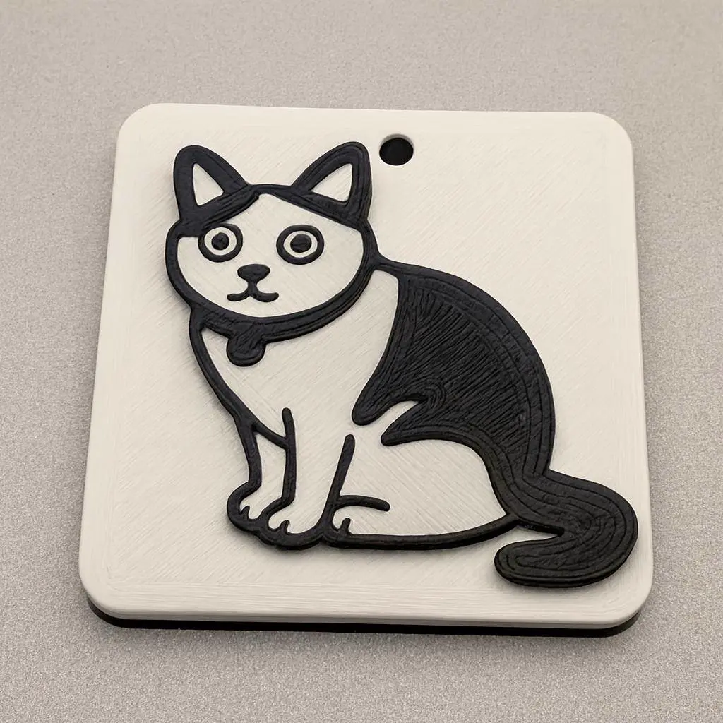 Llavero Gato Sentado (ByN-1 Cara)