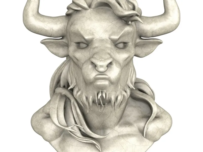 Minotaur Bust Low Poly Sculpture STL
