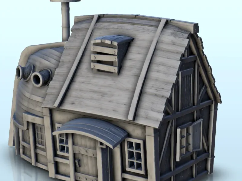 Pirate house with wooden mast (5) - scenery medieval miniatu
