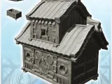 Medieval building with overhanging floor and rounded roof (8-0